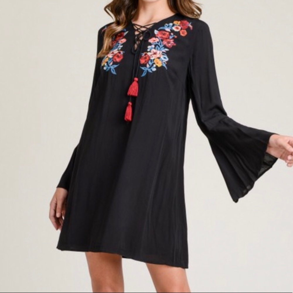Embroided Bell Sleeve Dress